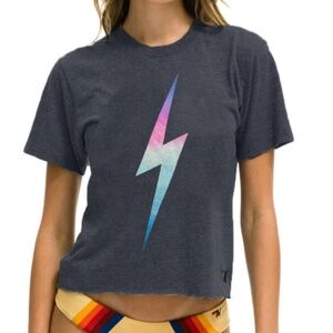 Aviator Nation BOLT BOYFRIEND TEE - RAINBOW PINK
